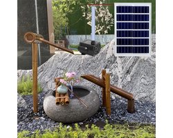 Bamboe Waterfontein - Zen Fontein Tuinornament - Terras Decoratie - Zonne-energie Aangedreven - 6W Zonnepaneel - Natuurlijk Bamboe