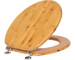 Bamboe wc bril met Zink scharnieren - Toiletbril Hout met Deksel - MDF - Bamboe effect - Bruin