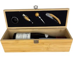 Bamboe wijnkist met complete wijnset – Luxe cadeauverpakking met accessoires