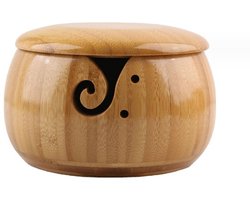 Bamboe wollen kom - Handgemaakte opbergkom voor breigaren - Met afneembaar deksel en gaten - Brei kom - Wolstandaard - Geschikt voor breien, haken en woondecoratie - Wol dispenser houder - 15 x 8 cm