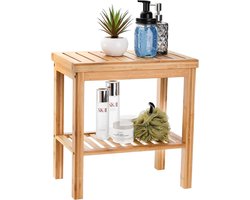 Bamboo Shower Bench, Bath Seat Stool with Non-Slip Feet, Spa Footrest Safety Stool, Storage Shelf for Shampoo Towel, Works Indoor, Bedroom, Garden Leisure