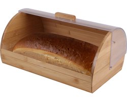 Bambou & Co Broodtrommel met klep/deksel - bamboe hout - 38 x 25 x 19 cm - Brooddozen