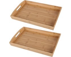 Bambou & Co Dienblad/serveerblad Breakfast - 2x - rechthoek - bamboe hout - 44 x 29 x 4 cm - handvaten