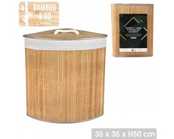 "BAMBOU & CO" HOEKWASMAND MET BAMBOEDEKSEL 35×35×H50 CM