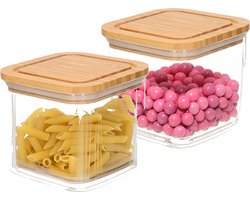 Bambou & Co keuken voorraadpot - 2x - 1L - kunststof/bamboe - met luchtdichte deksel