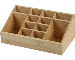 Bambou & Co Make-up/badkamer/kantoor sorteer organizer - 12-vaks bakje - 23 x 9 cm - bamboe hout - lichtbruin