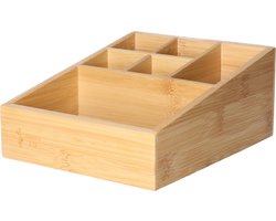 Bambou & Co Make-up/badkamer/kantoor sorteer organizer - 6-vaks bakje - 21 x 16 cm - bamboe hout - lichtbruin