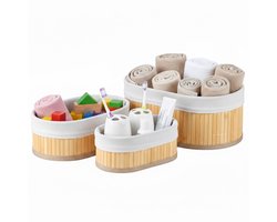 Bambou & Co opbergmanden - ovaal - 3x stuks - met stof - bruin - ladekast organizer