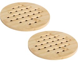 Bambou & Co Pannenonderzetter - 2x - rond - D19 cm - bamboe hout - met luchtgaten