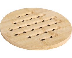 Bambou & Co Pannenonderzetter - 3x - rond - D19 cm - bamboe hout - met luchtgaten