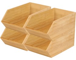 Bambou & Co Stapelbare opbergmand 1 vaks organizer - 4x - L18 x B31 x H12 cm - bamboe hout - lichtbruin