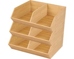 Bambou & Co Stapelbare opbergmand 2 vaks organizer - 3x - L35 x B31 x H12 cm - bamboe hout - lichtbruin