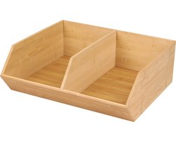 Bambou & Co Stapelbare opbergmand 2 vaks organizer - L35 x B31 x H12 cm - bamboe hout - lichtbruin