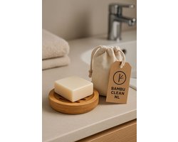 BAMBU CLEAN NL Bamboe Zeepbakje Eco-vriendelijk, Met afwateringsgleuven, Incl. katoenen zakje