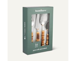 Bambure Bamboe Bestekset - 16-delig - Duurzaam & Herbruikbaar - Vaatwasserbestendig - RVS - Eco Bestek