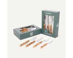 Bambure Bamboe Bestekset 4 Persoons - 16-delig RVS - Duurzaam Cadeau - Vaatwasserbestendig - Bamboe Handvat