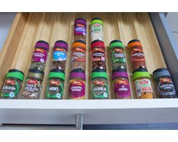 Bamobo Kruidenrek [Set van 2] - Bamboe Houten Lade Kruidenrek - Kruiden organizer voor in de keukenlade - Mooi, Handig en Overzichtelijk Kruiden opbergen