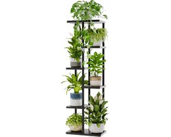 Bamworld Metal and Wood Tall Flower Stand - Plant Stand with 6 Levels, Indoor Plant Shelf, Modern Flower Stairs, Flower Shelf for Living Room & Balcony, Black