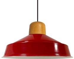 Bamyum Asletl-H Hanglamp Eettafel Hout Ø41 cm, Industriële Vintage Hanglamp, Rood Metalen Pendelarmatuur