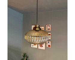 Bamyum Elegant Glazen Enkele Kroonluchter Retro Honingkleur Hanglamp