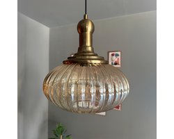 Bamyum Elegant Glazen Enkele Kroonluchter Retro Honingkleur Hanglamp