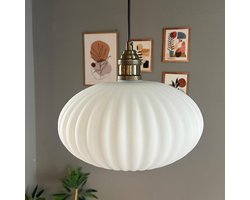 Bamyum Elegant Glazen Enkele Kroonluchter Retro Wit Hanglamp