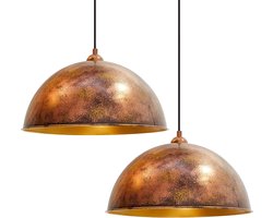 Bamyum Hanglamp Eettafel 2-Lichts Ø30 cm Koperkleurig Handgeschilderd, Keukenlamp Hangend Vintage E27, Hanglamp Woonkamer, Hanglamp Eettafel Vintage, Eettafellamp Koper