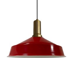 Bamyum Hanglamp Eettafel Hout Ø40 cm, Industriële Hanglamp, Rood Metalen