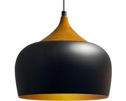 Bamyum Hanglamp Keukenlamp Hangend I Kreis I Ø30 cm E27 Metalen Retro Hanglamp Voor Alle Kamers - Zwart Gouden