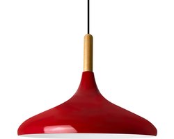 Bamyum Hanglamp Rood van Metaal Abajur en Houten Onderdelen 35 cm, Hanglamp Eettafel, Keukenlamp Hangend E27, Hanglamp Zwart voor Kinderkamer, Slaapkamer, Woonkamer