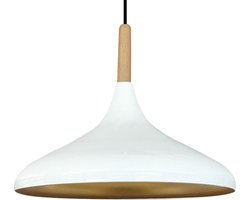 Bamyum Hanglamp Wit van Metaal Abajur en Houten Onderdelen 35 cm, Hanglamp Eettafel, Keukenlamp Hangend E27, Hanglamp Zwart voor Kinderkamer, Slaapkamer, Woonkamer