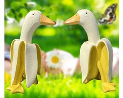 Banaan eend beeld - Tuin decoratie sculptuur - Tuin aankleden - Uniek creatief ontwerp - Niet gespecificeerd - Geel en wit
