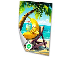 Banaan op strand in cartoonstijl - Strand wanddecoratie - Muurdecoratie banaan - Digital Art - Muurdecoratie klassiek - Decoratie slaapkamer - poster 30x40 cm