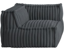Bananair - Hoekmodule links voor modulaire bank - Met armleuningen - Zijvakken - Geribd imitatiebont - 90x90 cm - Donkergrijs