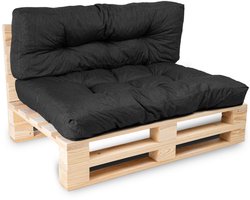 Bananair - Palletkussens Set - Tuinkussens voor Palletbank - 1x Zitkussen 120x80x15 cm & 1x Rugkussen 120x40x15 cm - Zwart