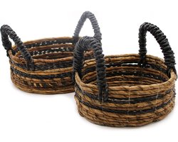 Bananenblad & Hitam Raffia mand-set van 2