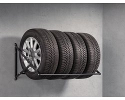 Bandenrek - 4 autobanden - zwart metaal - Voor aan de wand - Draagkracht 100kg - incl. montagemateriaal.