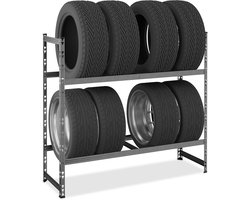 bandenrek - voor 8 banden - 100 x 110 x 35 cm - tot 300 kg - staal - zilver