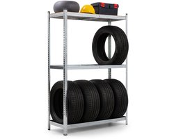 Bandenrek voor 8 banden / Metalen Bandenhouder met 3 Planken / Verstelbare Legborden / Garage Rek / draagvermogen 250 kg per plank / Bandenstelling / Garage Stelling / Zilver / 120x40x180 cm
