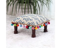 Bandezid Bohemen Ottomaanse Ottomanen, Bank Vierkante Voetbank, Stof Lage Kruk Ottomanen Bank Met 4 Houten Benen Amerikaanse Poef Voor Woonkamer Home Decor-Fluorescent geel 38x38x24cm (15x15x9inch)