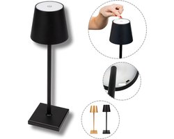 BandiO Tafellamp Oplaadbaar - 3 kleuren - Draadloos en dimbaar – Aluminium - 5200mAh - Moderne touch lamp – Nachtlamp Slaapkamer – Zwart
