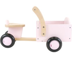 Bandits & Angels Bakfiets Loopfiets Hout Little Rider Retro Pink vanaf 1 jaar - Voor Meisjes - Ride-On Houten Bakfiets - Houten Loop Fiets Roze - Geluidsarme Wielen - Kraamcadeau