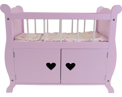 Bandits & Angels Houten Poppenbedje Sweetheart met Kastje Roze - Poppenbed Hout - Geschikt voor Pop tot 46 cm - Inclusief Dekentje - Poppen Bed - Poppen Meubel