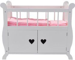 Bandits & Angels Houten Poppenbedje Sweetheart met Kastje Wit - Poppenbed Hout - Geschikt voor Pop tot 46 cm - Inclusief Dekentje - Poppen Bed - Poppen Meubel