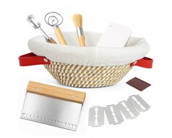 Bangosa Rijsmandje – Broodbakken – Banneton - Rijsmand Rond - Zuurdesem starter set - incl Deegkleed - Deegmesje - RVS Deegschraper - Borstel - Plastic Deegschraper - Deegklopper