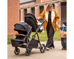 Baninni Luiz XL Duo Kinderwagen Zwart – Innovatieve Oplossing met Extra Ruime, Convertibele Zitjes van Geboorte tot 22 kg