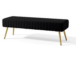 bank 113,5 cm, eetkamerbank, bedbank, halbank, voetenbank, make-upbank, schoenenbank met houten poten, van fluweel, voor slaapkamer, woonkamer, hal-Zwart.