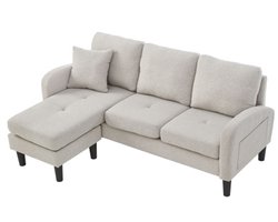 Bank 166x118x77cm 3-Zits L-Vormige Hoekbank Beige Grijs Wit Katoen Linnen Met Chaiselongue Kunststof Poten Modulair Ontwerp Voor Woonkamer Appartementen Kantoren