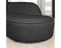 Bank 4-Zits Hoek Rechts – Antraciet Chic Bouclé – 338x150x74 cm – Zithoogte 44 cm – Zitdiepte 62 cm – Inclusief 5 Kussens – Organisch Design – Luxe Comfort – Hotel Chique