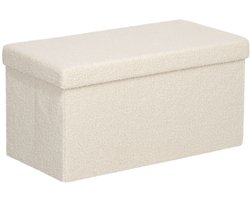 Bank 76 x 38 x 38 cm Beige MDF Constructie Zittingbank Bedbank Bankje Schoenenbank met Opbergruimte Vouwontwerp Geschikt voor Slaapkamer, Woonkamer, Gang